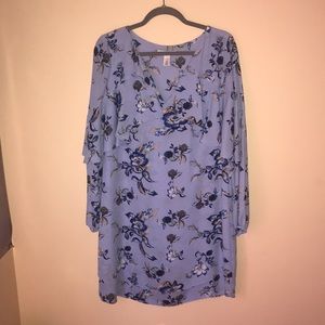 Light blue, ruffle shift dress with floral print